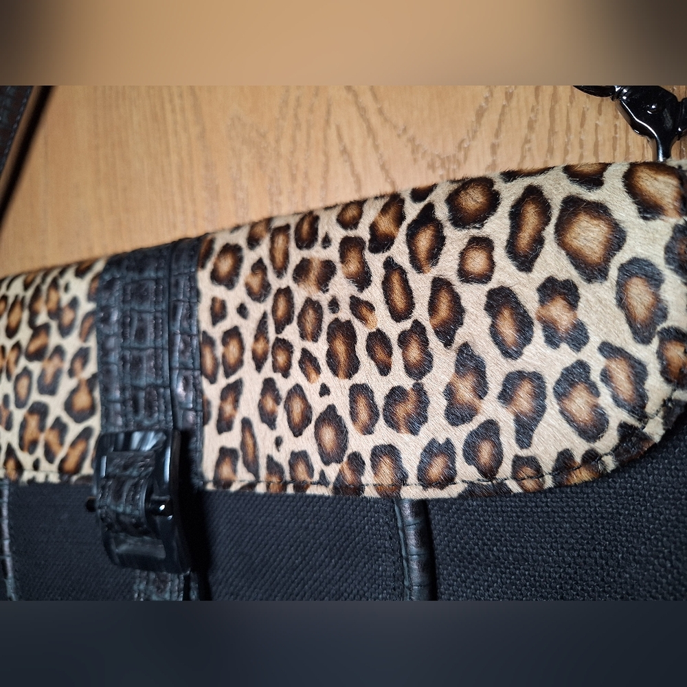 Donald J. Pliner Black Shoulder Bag with Leopard Print Flap - Picture 5 of 12